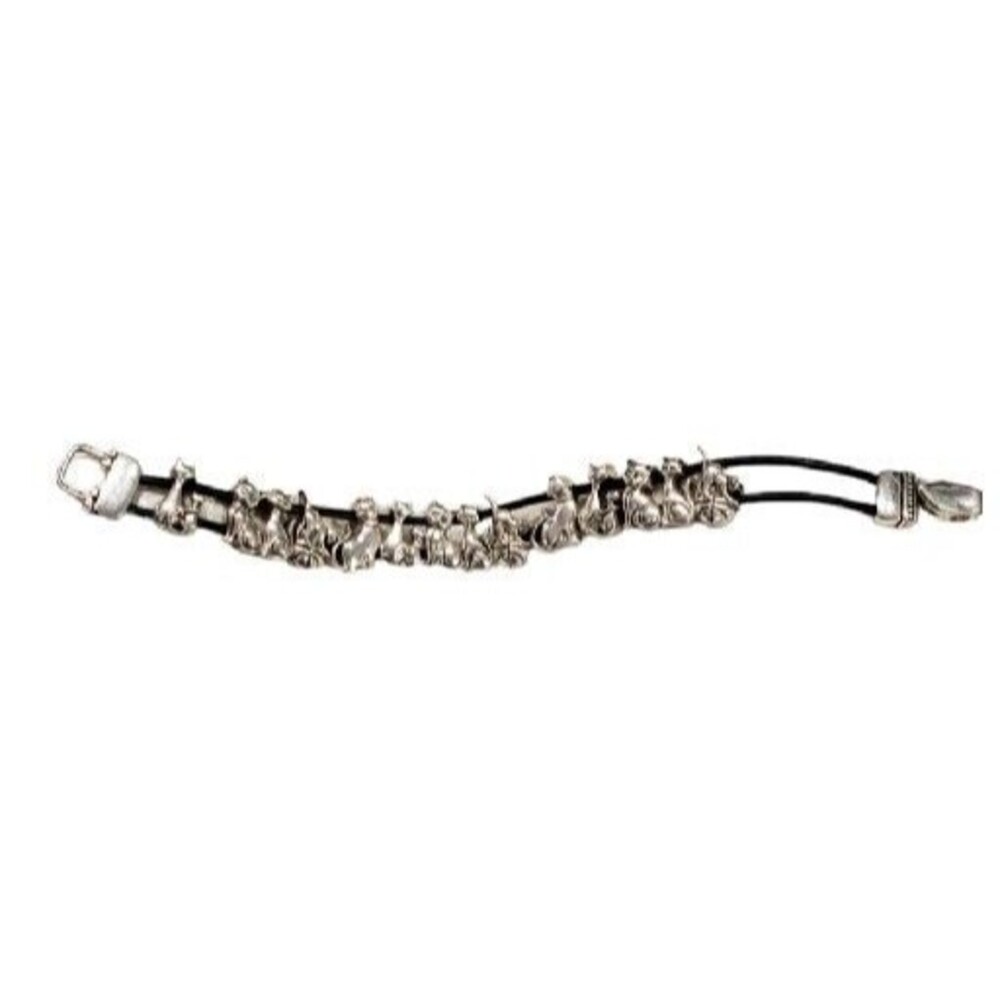 Silver Tone Cat Charm Bracelet Slide Beads Magnetic Clasp 7 Inch Kitty Feline